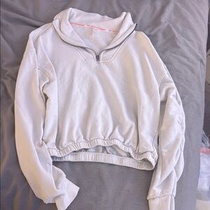 Free People Cream Polo Collar Cropped Hoodie